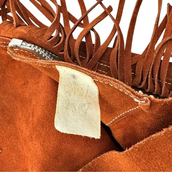 TALON ZIPPER RARE Pre 1960s Vintage Brown Distressed Suede Fringe Trim Chaps - Picture 12 of 12